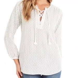Michael Stars Lace Up Stipe Pullover